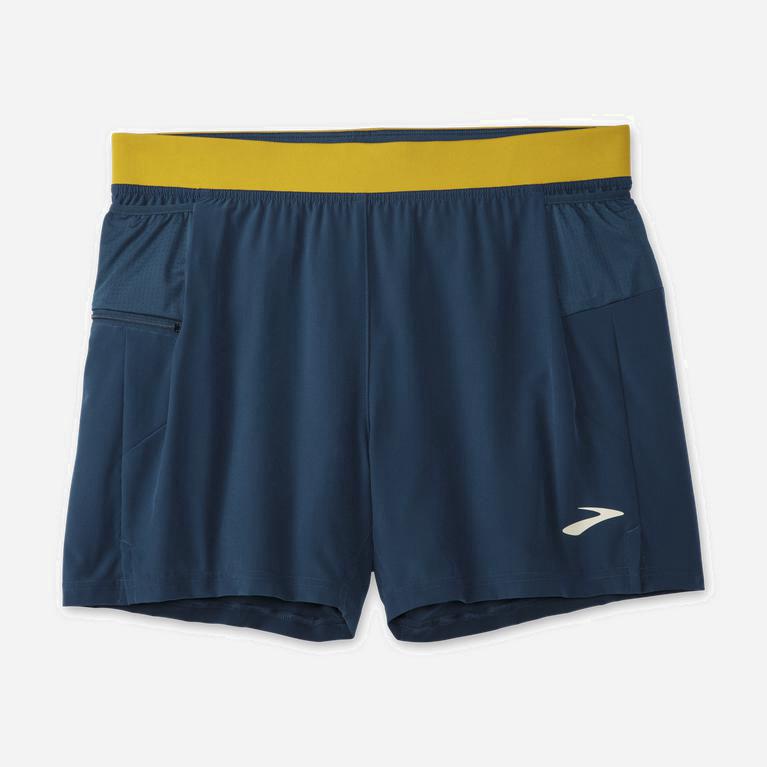 Brooks Sherpa 5 2-In-1 Hardloopshorts voor Heren Indigo/Goud (CPKZG-0813)